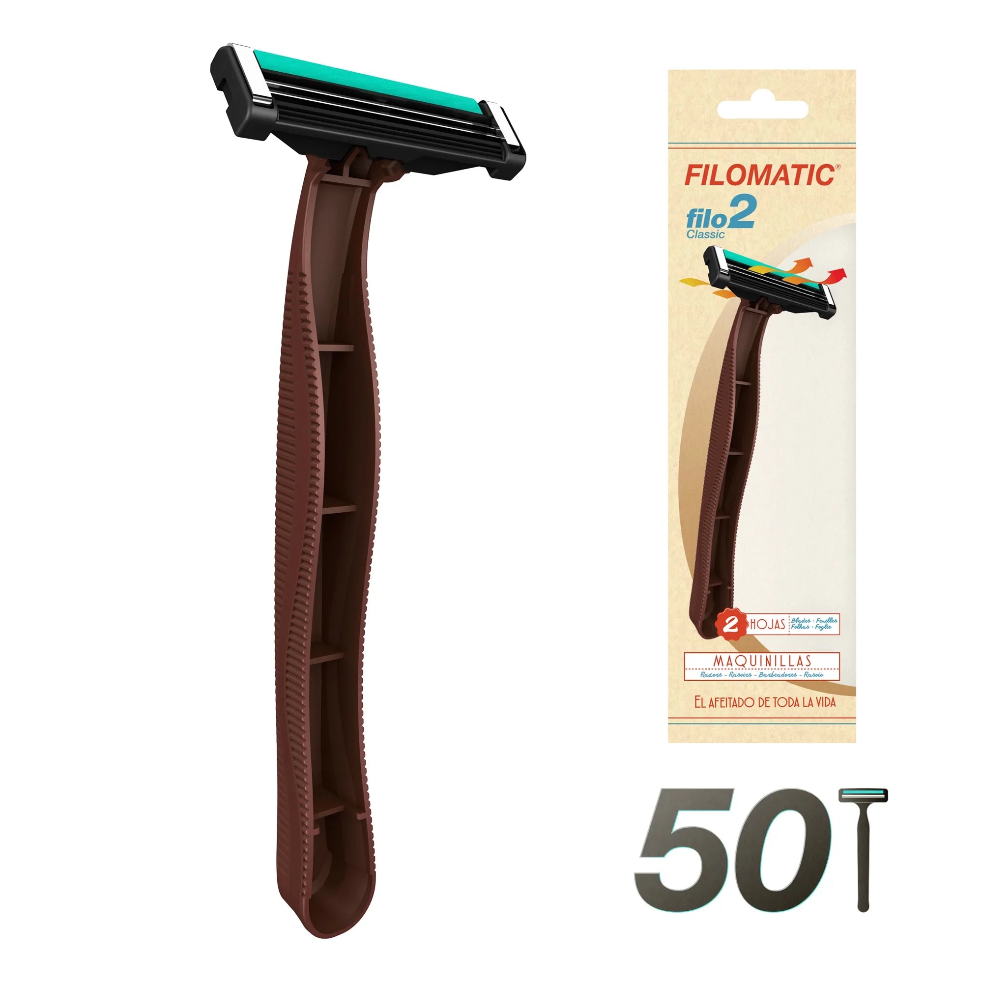 Pack of 50 Filomatic "FILO2" razor blades in various colors