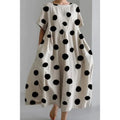 2025 Summer New Collection: Relaxed Crewneck Chic High-end Short-sleeved Printed A-line Dress