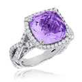 Vintage Statement Purple Crystal Rhinestone Cocktail Ring 11ct Solitaire Inlay Nautical Style Fashionable Free Size Brass 14K