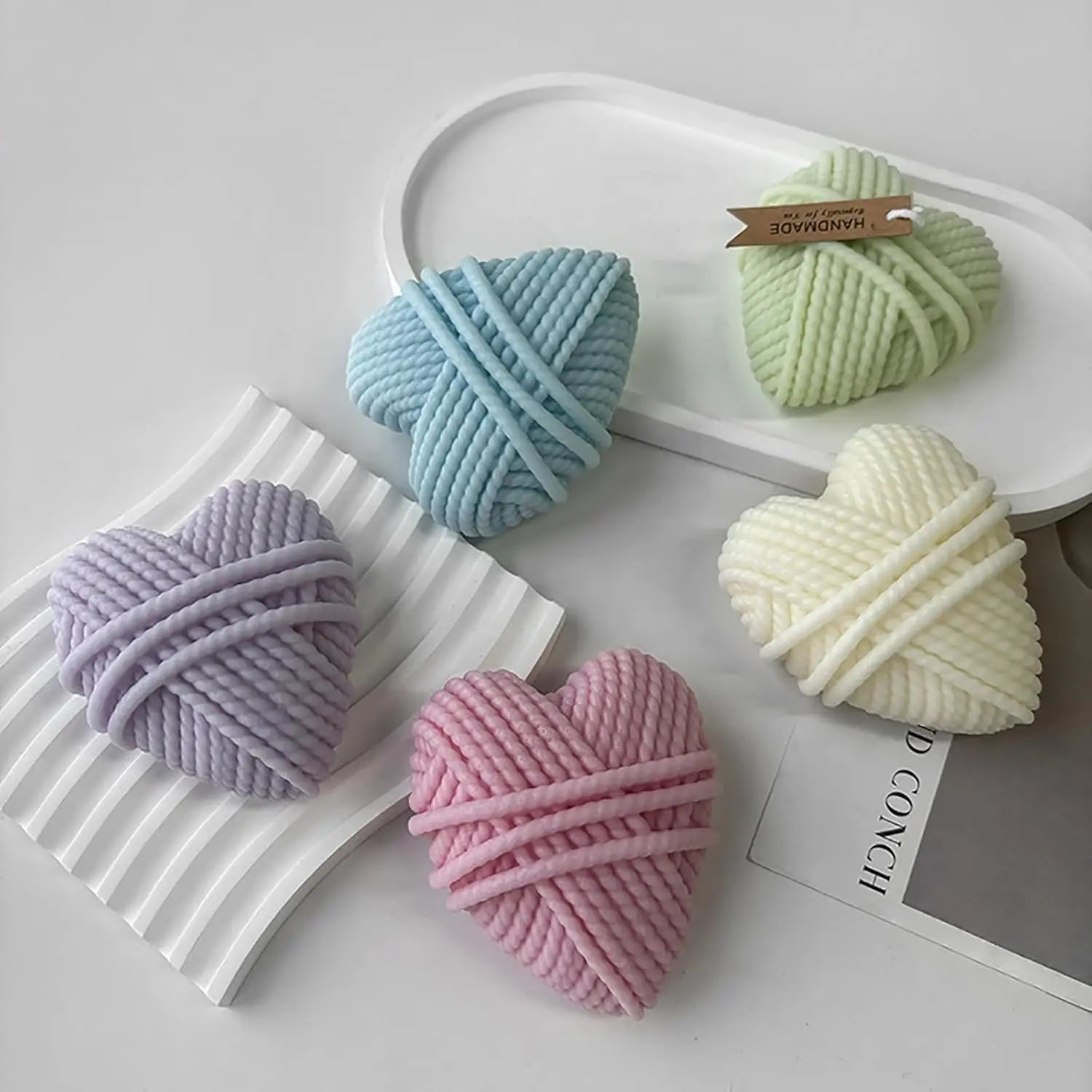 Wool Cylinder Heart Yarn shaped Candle Silicone Mold for Beeswax Pillar Candle Aroma Candle Soap making decorations