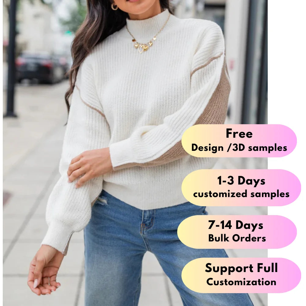Factory Wholesale Price Solid Fall Winter Women's Clothes Women Sweater Casual Long Sleeve Knitted Pullover Turtleneck Sweater