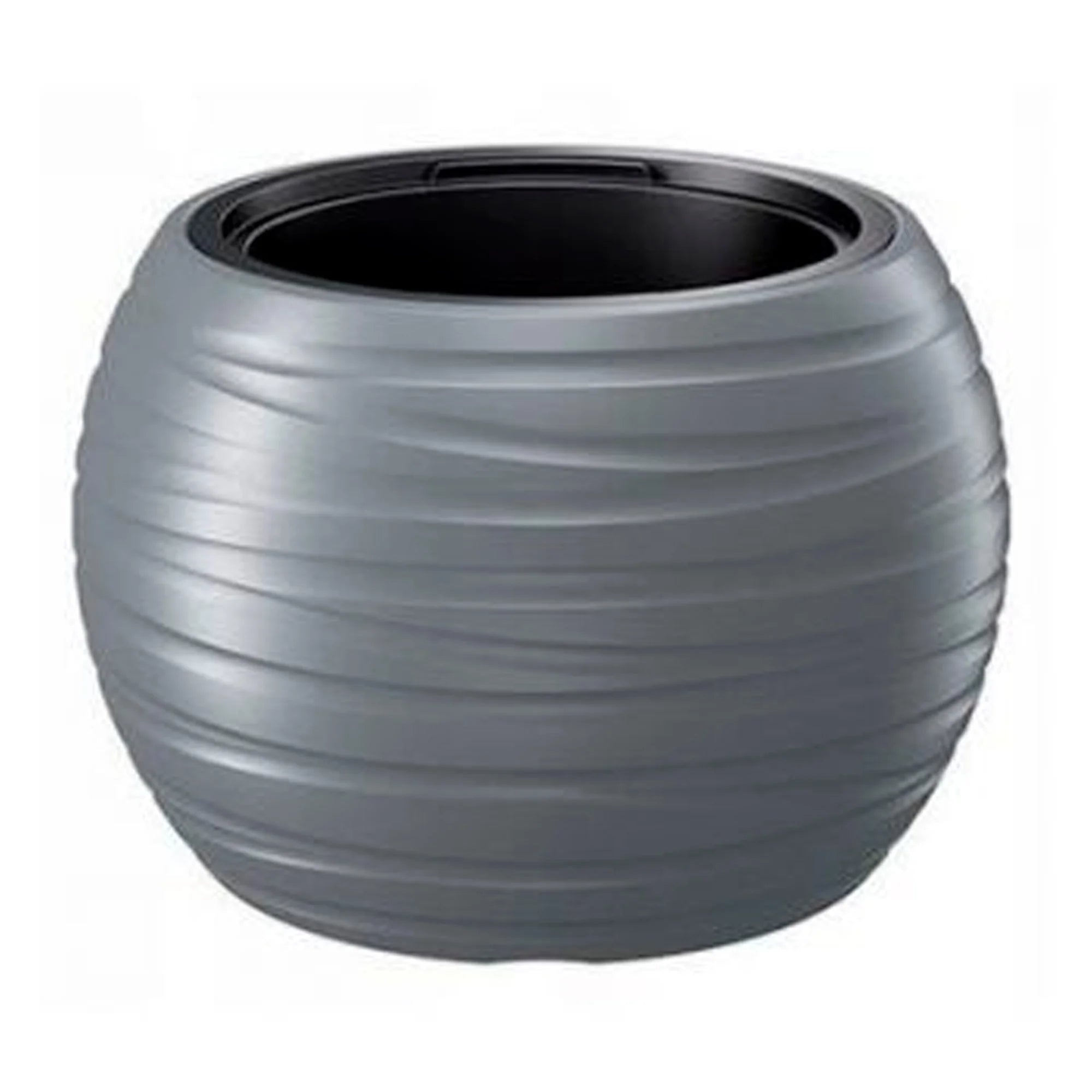 Round planter with 25L reservoir. Maze made of plastic in stone grey color. 39.6 (length) x 39.6 (width) x 26 (height) cm