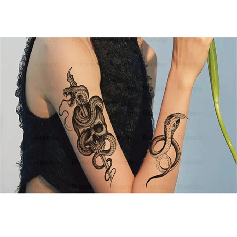 Waterproof Black Animal Flower Snake Tattoo Stickers Temporary Tattoo 6.8x14cm Paper & PET Film CE Certified Customizable