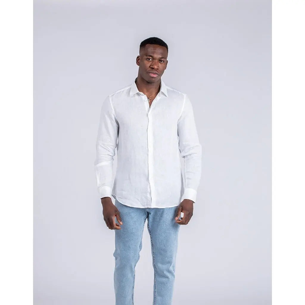 Imperio Shop Men's White Solid Printed Casual Shirt with Basic Collar Breathable Full Sleeve High-Performance Design