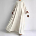 Round Neckline Simple Puff Balloon Sleeve Abaya Ramadan Solid Bishop Sleeve Kebaya Kaftan Elegant Crew Neck Maxi Length Dress