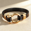 Best Selling New Classic Hip Hop Rock Style Geometric Circle Toggle-clasps Men's Leather Bracelet 19cm/21cm Size Meaningful Gift