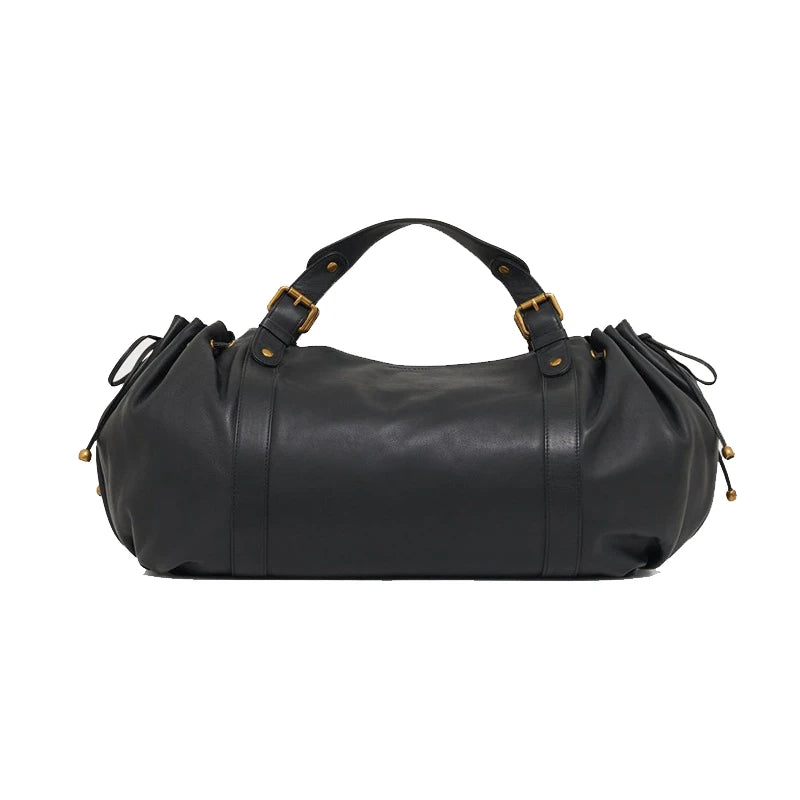 Vintage Women's Boston Single Strap Solid Color Magnetic Buckle PU Leather Polyester Lining Crossbody Bag Handbag