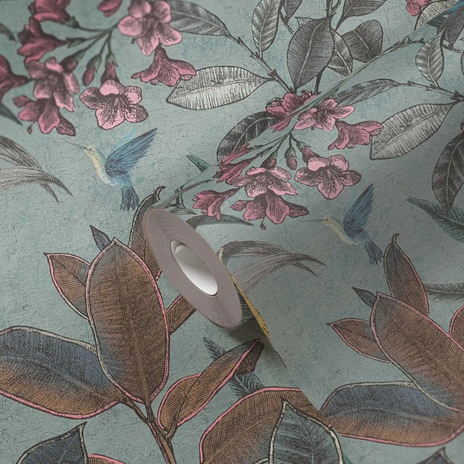 Made Germany Floral Non Woven Vinyl Wallpaper Rolls Jungle Green Blue Pink Yellow Abrasion-Resistant Living Room Hotel