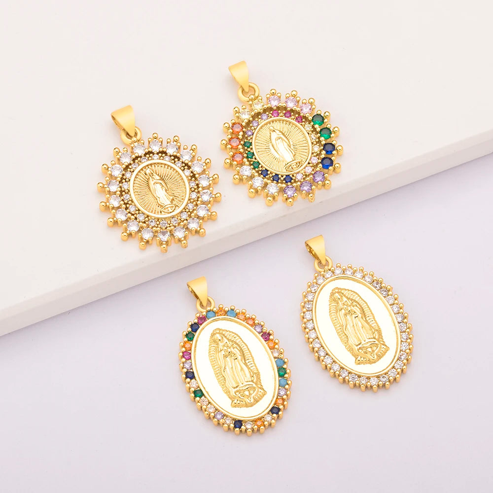 QIKU Wholesale Gold Plated Virgin Mary Pendants Religious Jewelry Charms for Necklace Making Bulk Supply