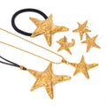 J&D Jewelry Ocean Starfish Ring Necklace Earring Hair Band  18K PVD Gold Plated Stainless Steel Jewelry Set