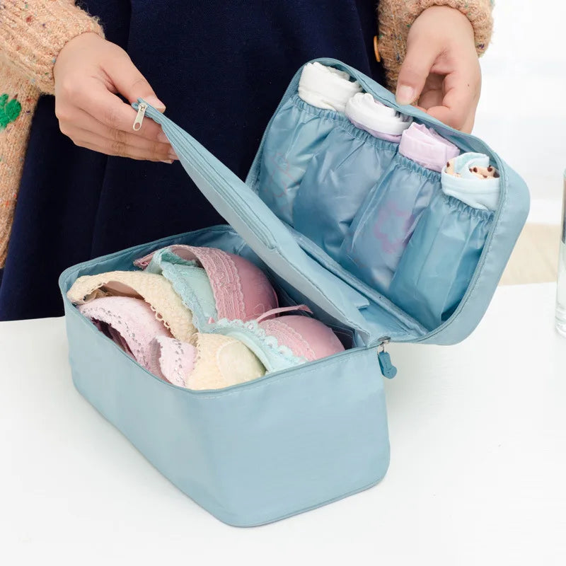 Wholesale Polyester Travel Bra Underwear Organizer Bag with Zipper Closure Large Capacity Waterproof Cosmetic Makeup Storage