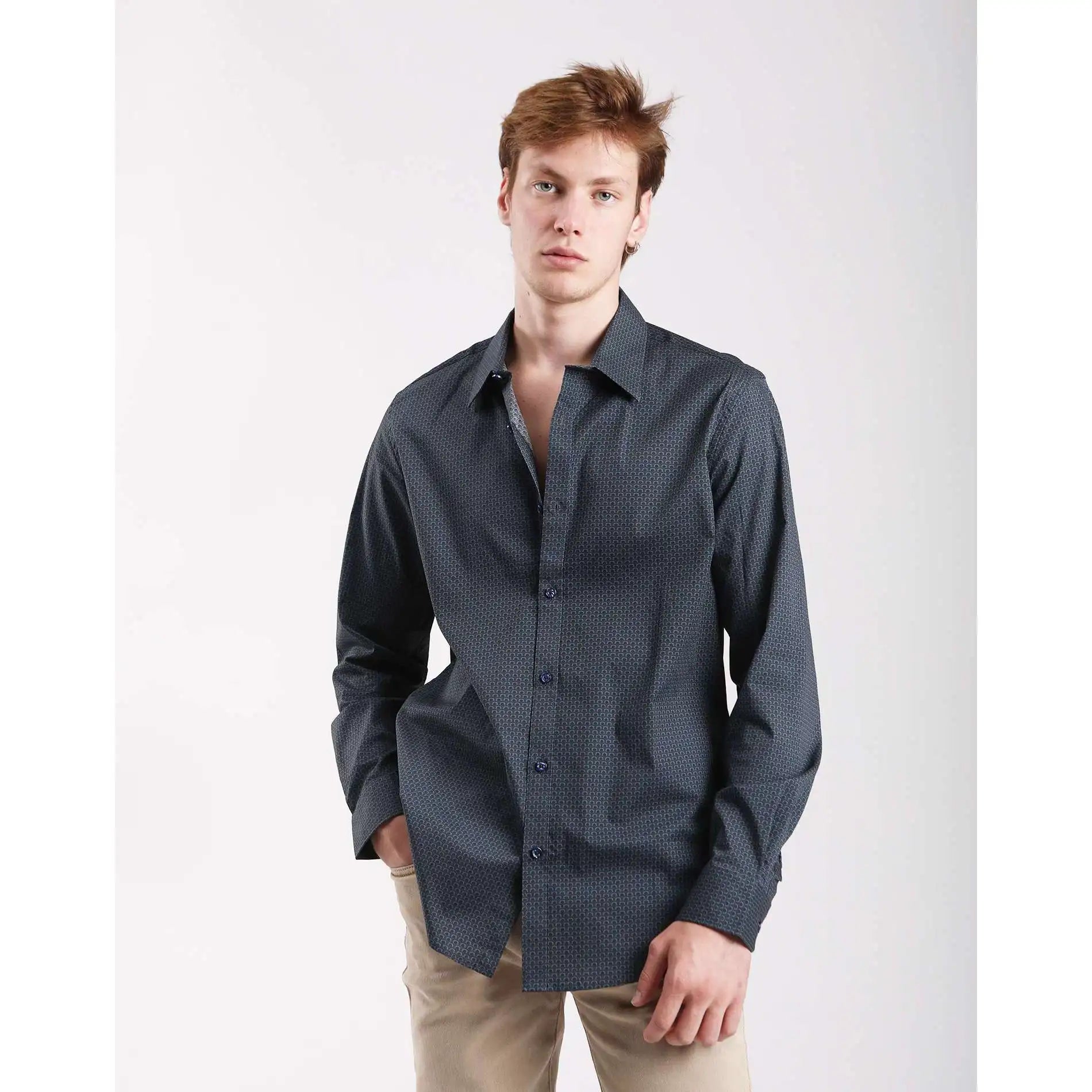 Imperio Shop Men's Elasticated Slim Fit Breathable Casual Long-Sleeved 3D Pattern Fantasy Shirt Blue Size S Made China Model