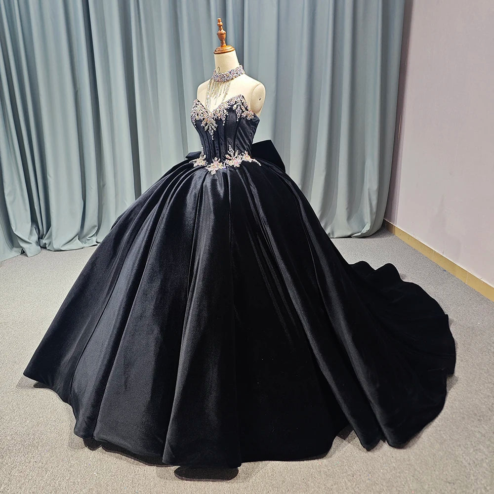 Jancember 1225 Vintage Velvet Black Empire Quinceanera Dresses for 16 Girls
