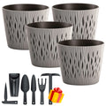 Set of 4 Sandy Round 3L plastic flower pots in grey 18.9 x 18.9 x 16.5 cm + FREE set of 6 garden tools