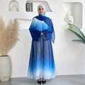 Islamic Clothing Gradient 3 Pieces Abaya Manufacturer Stock Shiny Glitter Open Abaya Set for Muslim Women