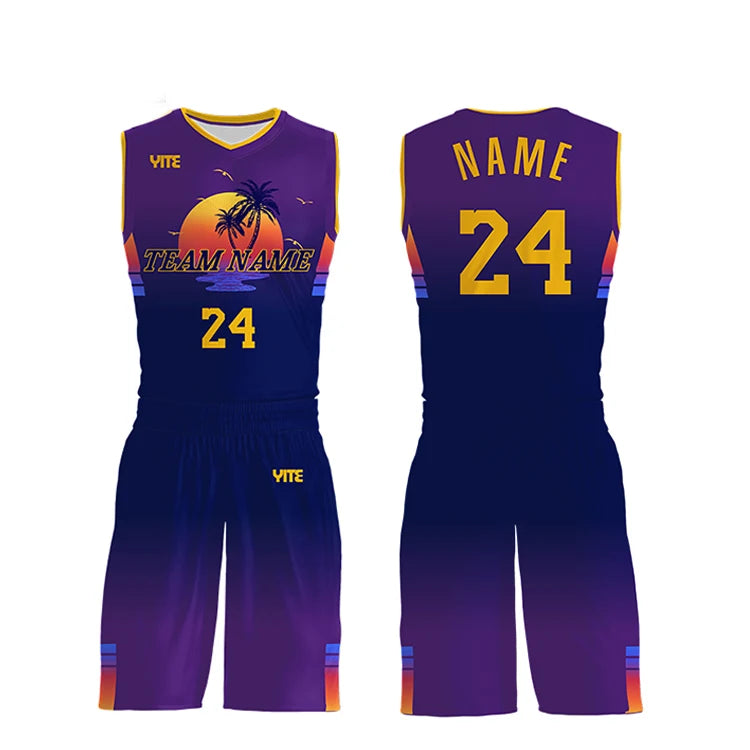 Custom Basketball Kits Custom Bulk Sublimation Transfer Print Breathable Quick Dry Basketball Uniform Set