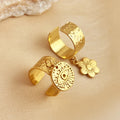 Fenyi Wholesale Girls Jewelry Retro Popular Gifts Stainless Steel Non-fading Niche Gold Open Pendant Ring Accessories