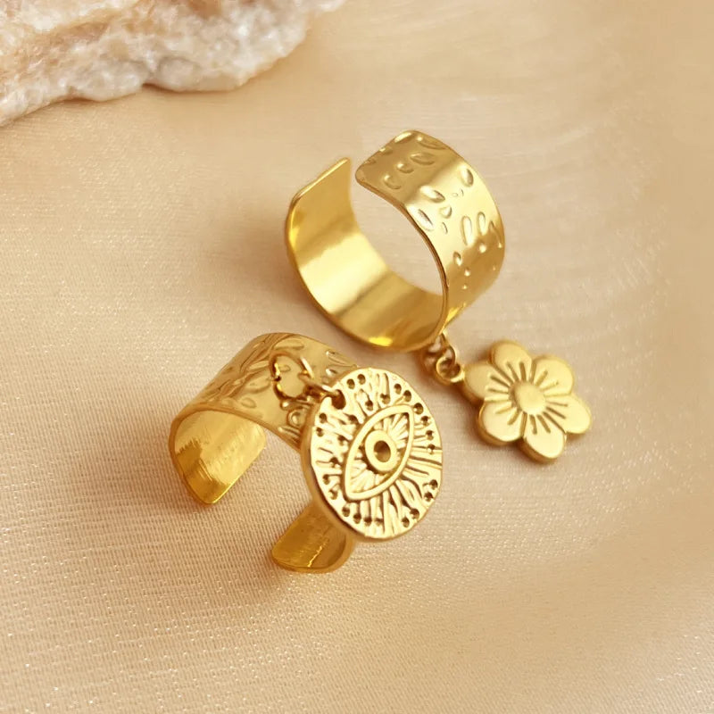 Fenyi Wholesale Girls Jewelry Retro Popular Gifts Stainless Steel Non-fading Niche Gold Open Pendant Ring Accessories