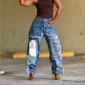 2025 Summer Women's Breathable Knitted Mid Waist Casual Solid Loose Wide-Leg Denim Jeans