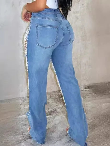 2026 European & American Cross-Border Women's High Waist Summer Casual Large Distressed Denim Pants-Straight-Leg