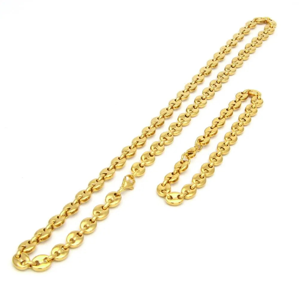 Bulk Wholesale Gold Plated Stainless Steel Coffee Bean Necklace Bracelet Link Chains Handmade Jewelry Gifts