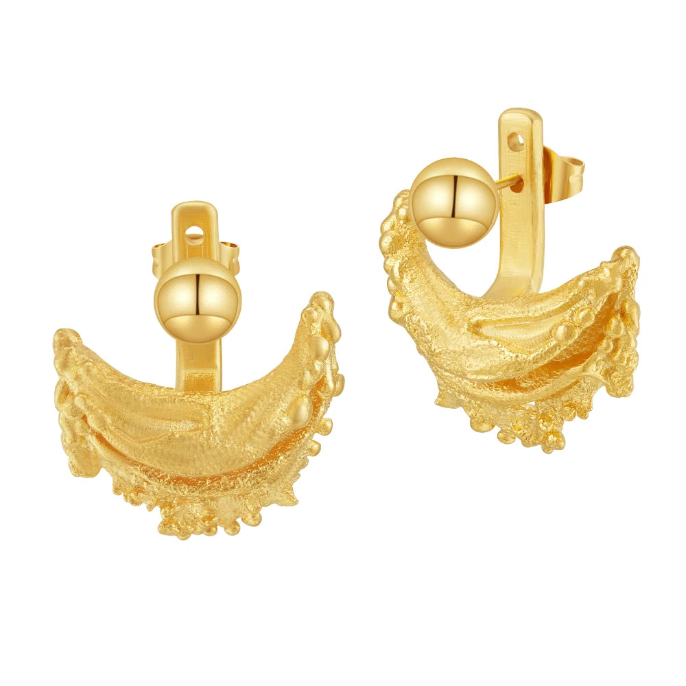 Fashion 18K Gold Plated Brass Jewelry Vintage Semi-Circular Curved Irregular Detachable Earring for Women Earrings E241566