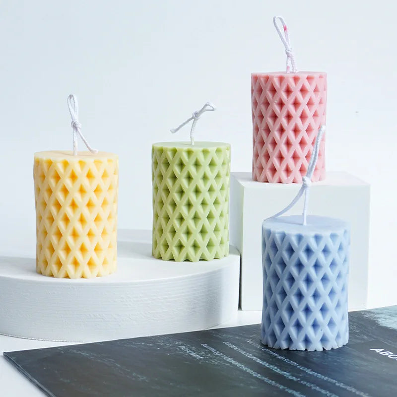 Home Decor Wax Tool Aesthetic Sculptural Candles Mold Rhombus Column Pillar Candle Silicone Mold MegaBDM