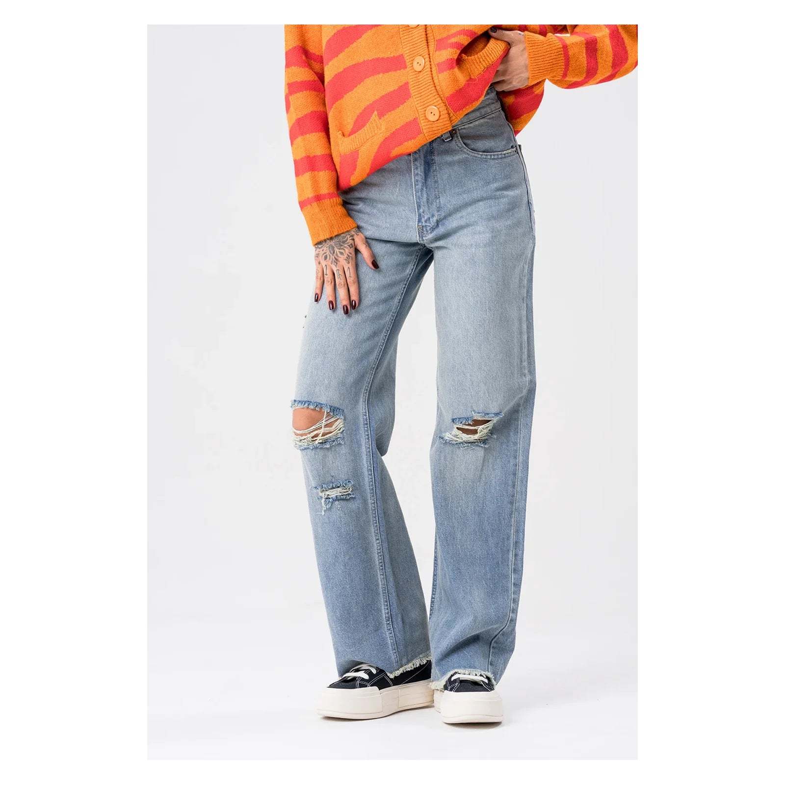 Women's Casual Cotton Baggy Denim Trousers Dresses Breathable Straight Style High Waist Eco-Friendly Cute Belt Decoration Summer