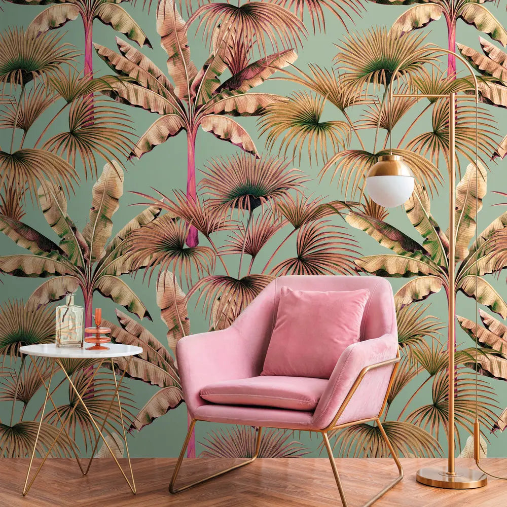Germany Made Modern Floral Photo Wallpaper Murals Sound-Absorbing Light Resistant Jungle Blue Beige Pink Green Non Gym Dining
