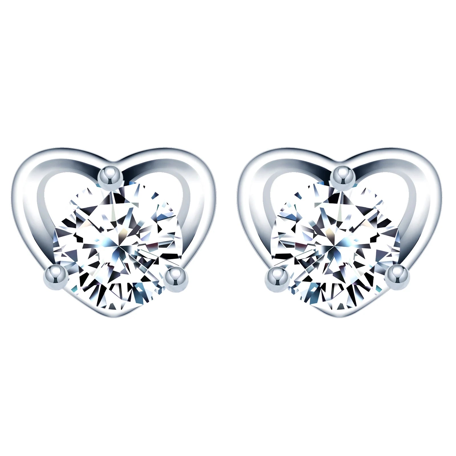 New Women S925 Silver Stud Cubic Zirconia Earrings Silver Fashion Jewelry Heart Earrings for Women