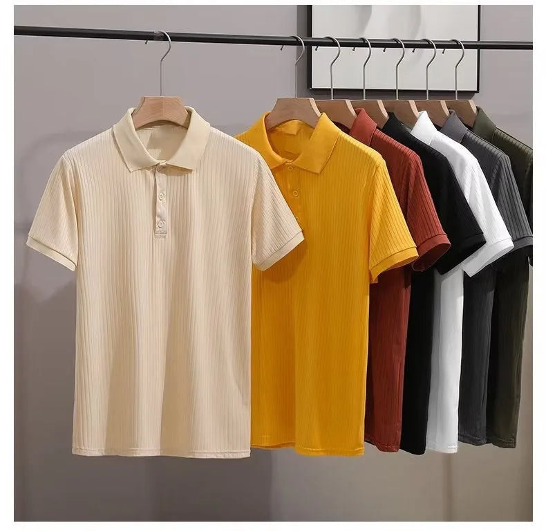 OEM custom logo embroidery printed design Short-sleeved men's summer striped jacquard knitted breathable ice silk t-shirt MegaBDM
