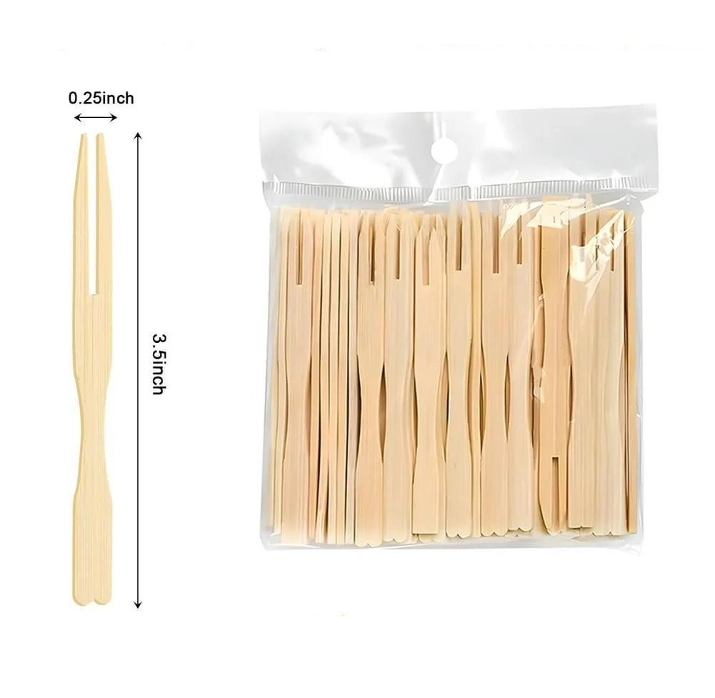 Bamboo Mini Fork Disposable and Biodegradable Fruit Forks 9cm With Small Package MegaBDM