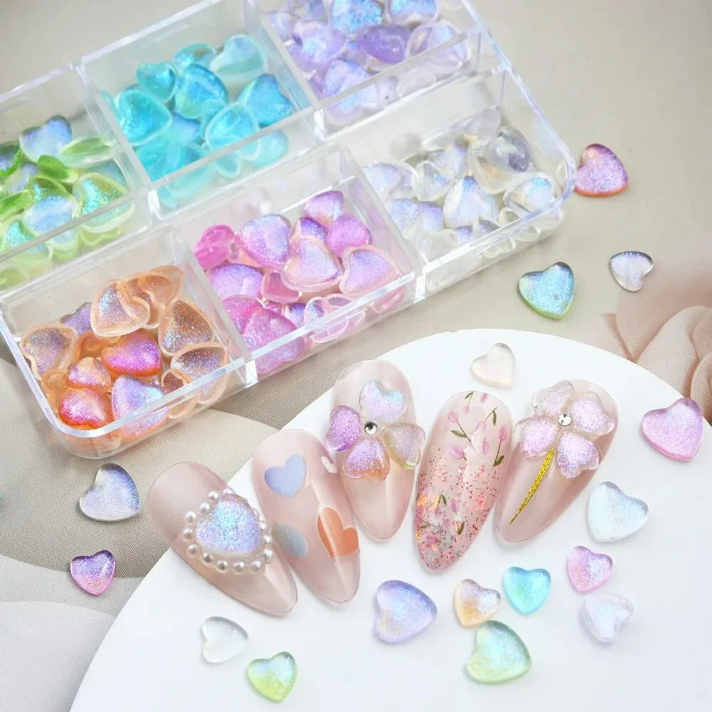 Nail Charms Resin Love Heart Flake Nail Decoration 3D Aurora Heart-Shaped Nail Art Accessories