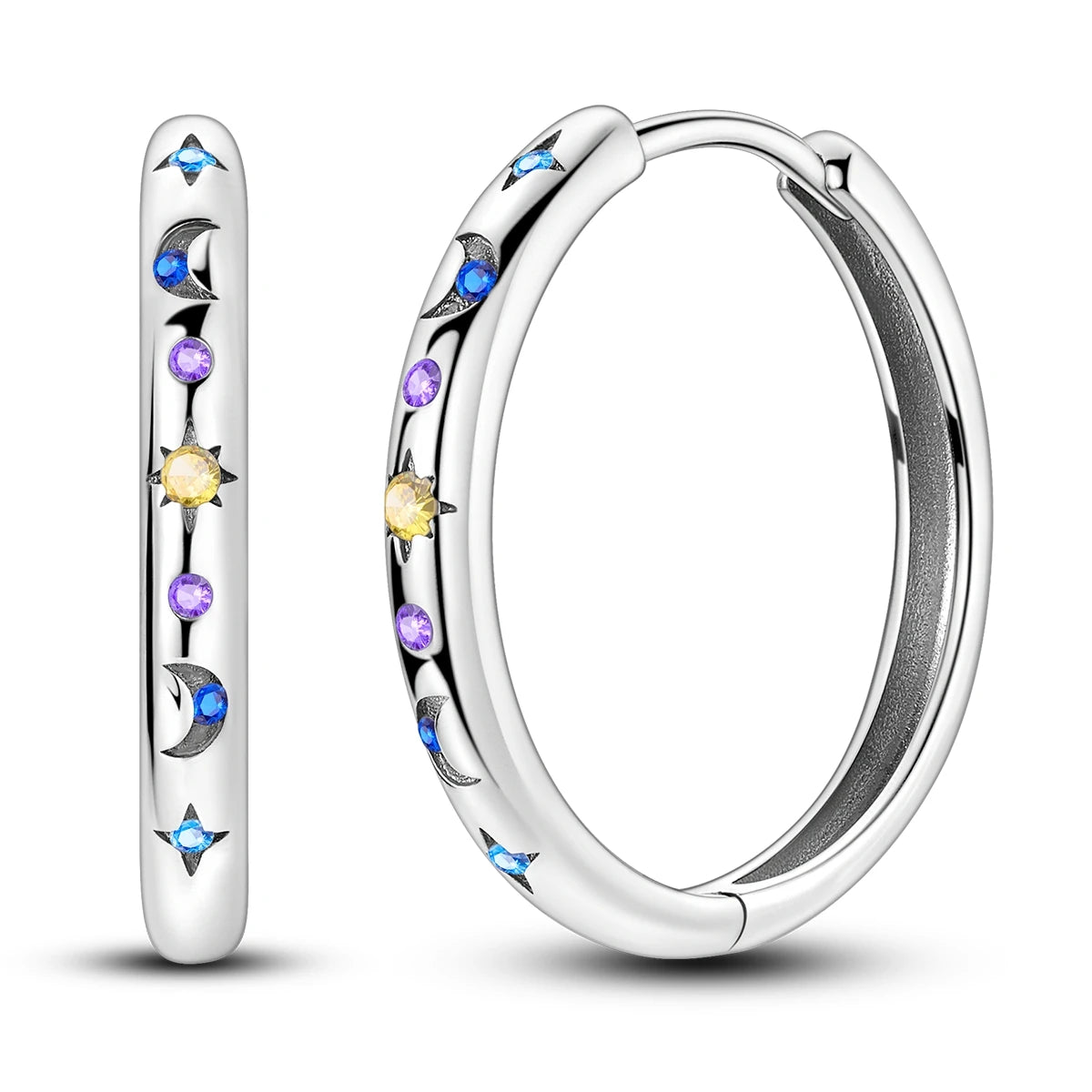 MULA Silver Plated Moon Sun Star Glittering Starlight Earrings for Engagement Anniversary Party or Gift