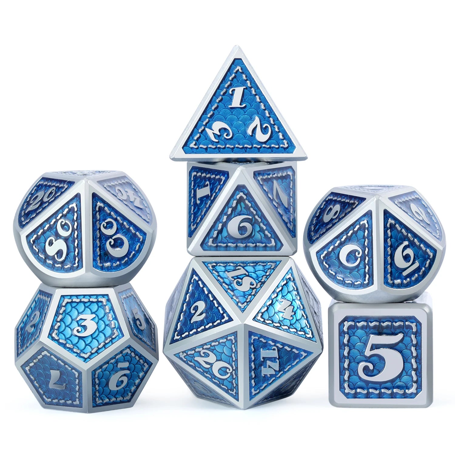 Factory Wholesale Custom Logo Zinc Alloy 16mm Polyhedral Dice Set for Dungeons & Dragons Board Role-playing Games Blue