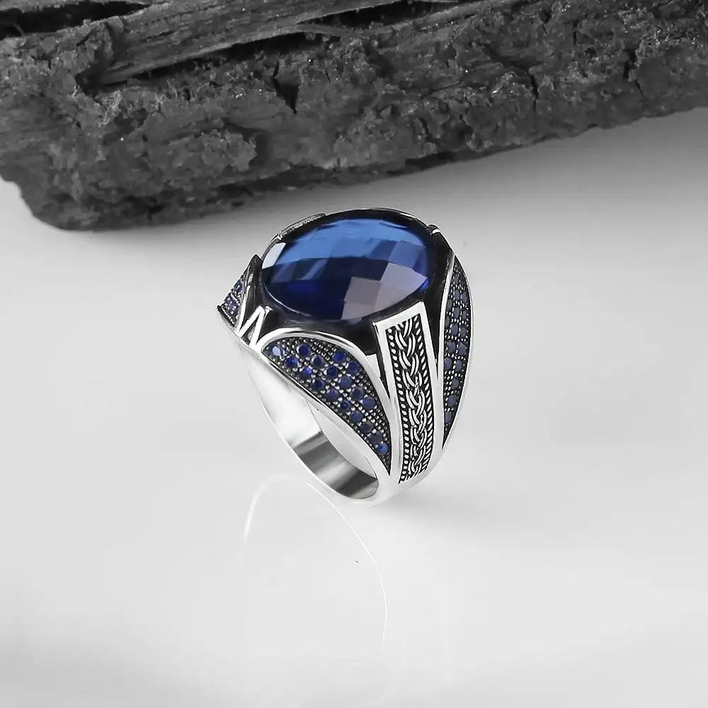 Wholesale Azuris VALKH1201 925 Sterling Silver Ottoman Style Men's Ring with Naturel Stone Agate Handmade Turkey