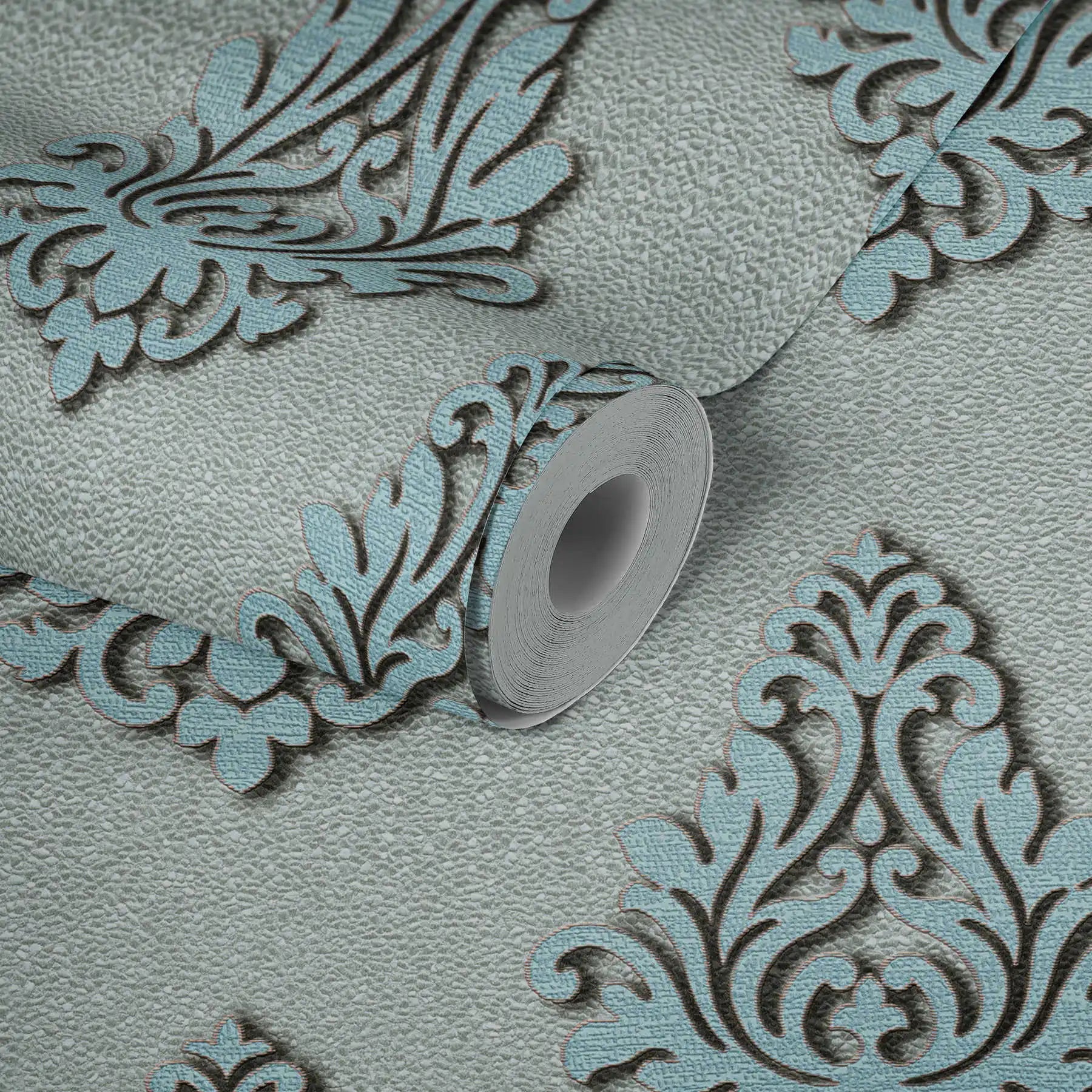 Made Germany Sale Modern Damask Blue Silver Non Woven Vinyl Wallpaper Abrasion-Resistant Living Room & Kitchen 1005 X 070 m