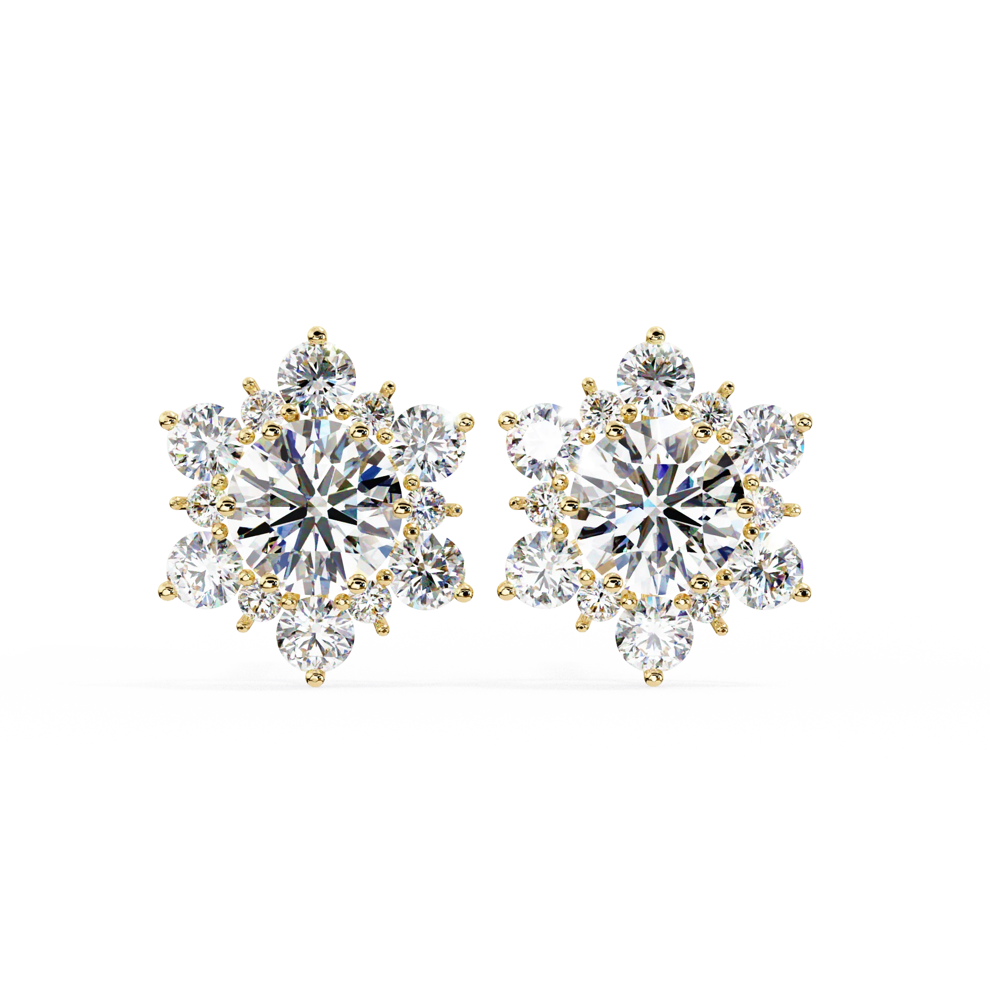 0.72 Ct Lab-Grown Diamond Vintage Alloy Flower Stud Earrings in 14K Yellow Gold Cluster Setting Elegant Lightweight Jewelry