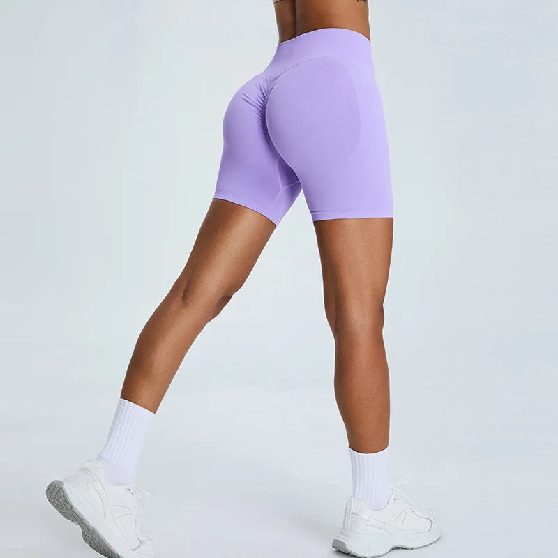 Women's Seamless High-Waisted Fitness Shorts Quick-Dry Sports Peach Pants with Butt-Lifting Effect Solid Pattern Yoga Shorts