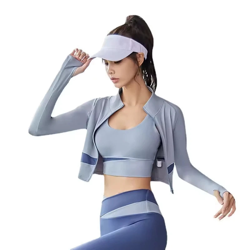 Women's Peach-Colored Turtleneck Yoga Top Thin Breathable Active Workout Jacket with Navel-Exposed Design Plus Size Option