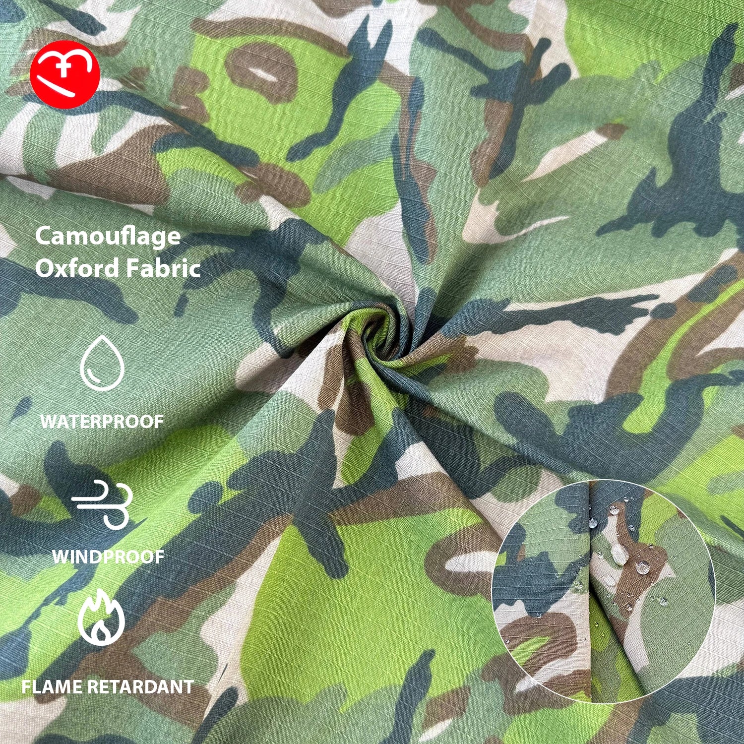 Big Five-Leaf Camouflage Fabric TC 65% Polyester 35% Cotton Waterproof Plaid Breathable Fabric Ripstop for Tactical Clothes