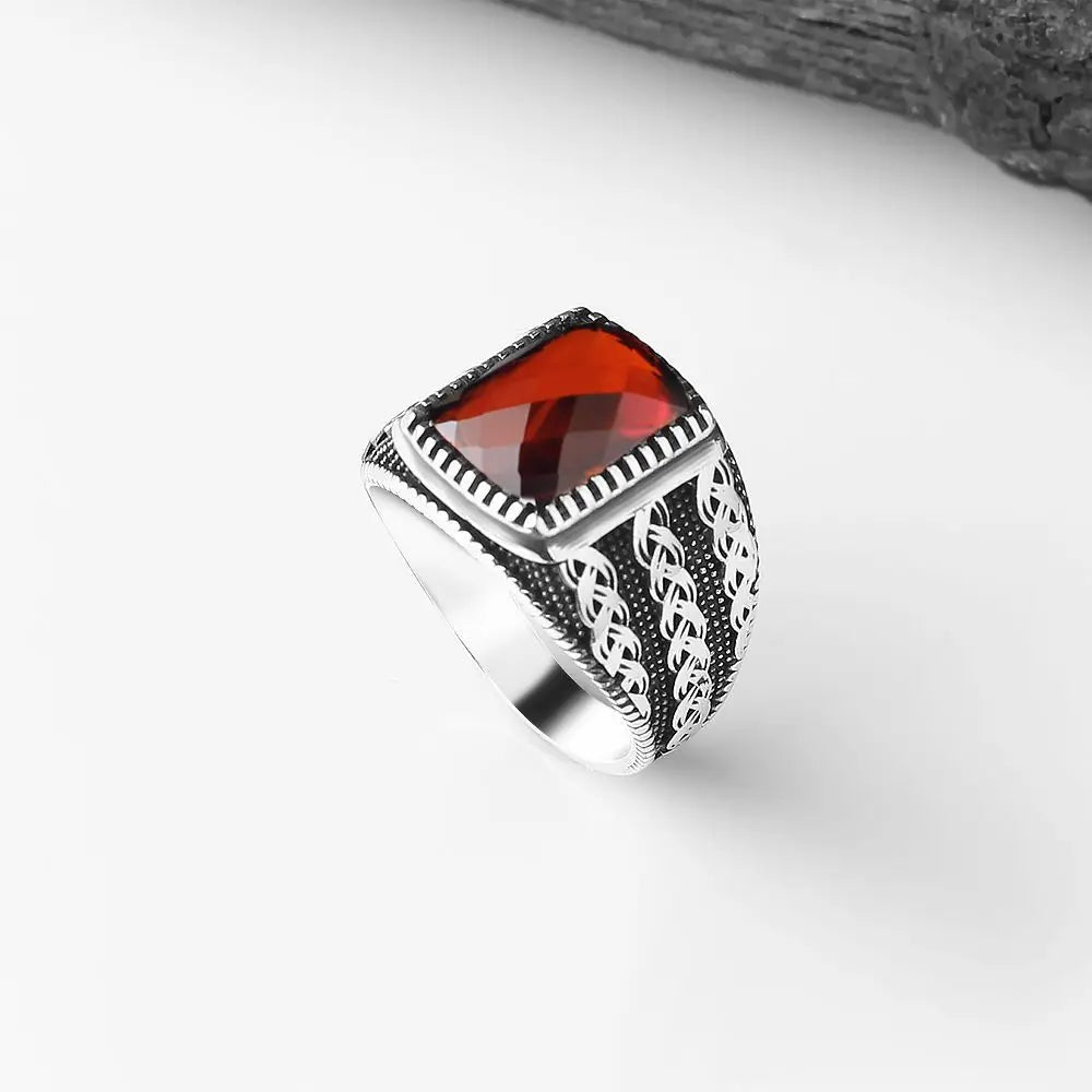 Hot Sales Turkey Azuris VALKH1452 925 Sterling Silver Men's Ring Ottoman Style Natural Black Stone