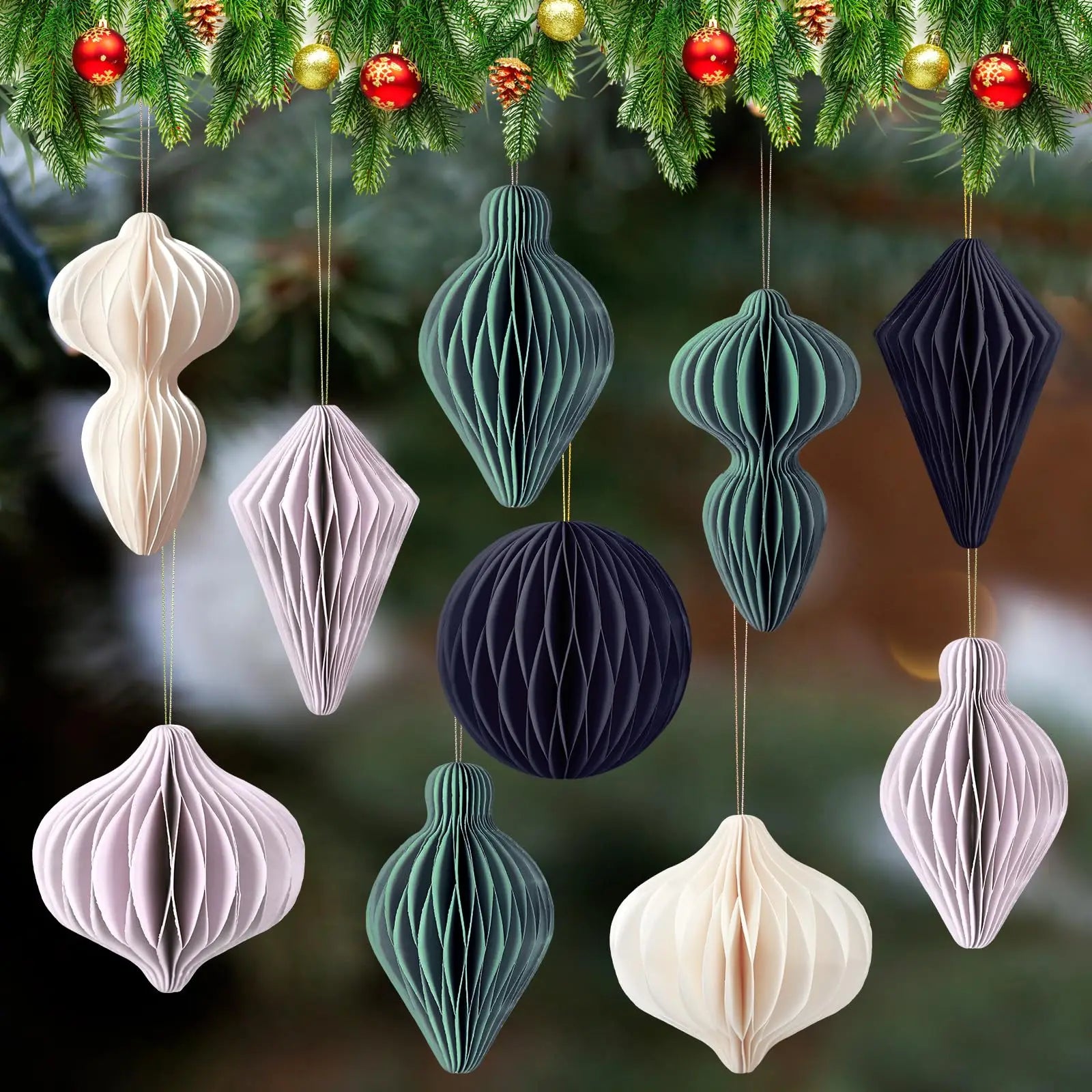 Christmas Paper Honeycomb Ornaments Hanging 3D Thick Paper Honeycomb Ball for Christmas Tree Xmas New Year Party Holiday Decor