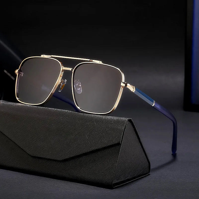 Logo Custom 2025 Vintage Male Double Bridges Driving Sun Glasses UV400 Pilot Square Sunglasses Men