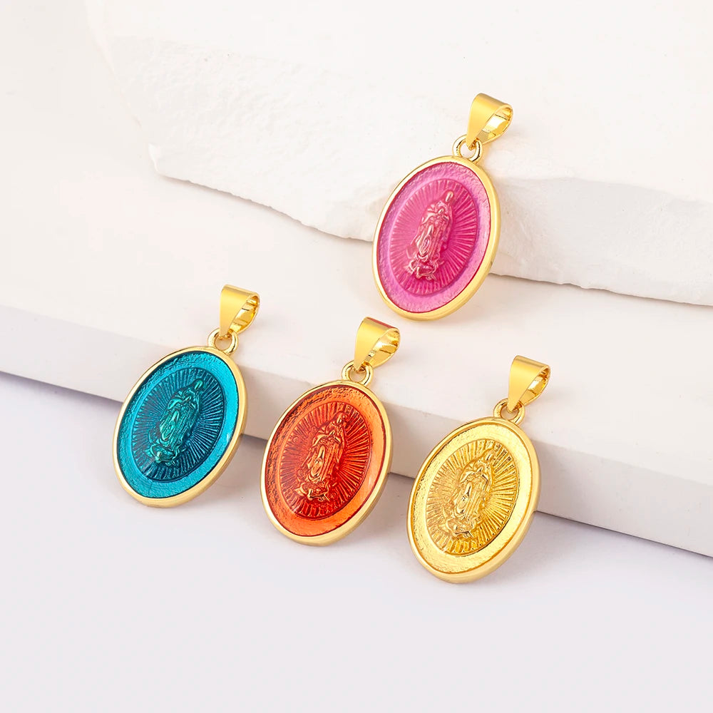 Gold Plated Copper Our Lady of Guadalupe Pendant Collection Colorful Enamel Religious Jewelry Making Wholesale Accessories