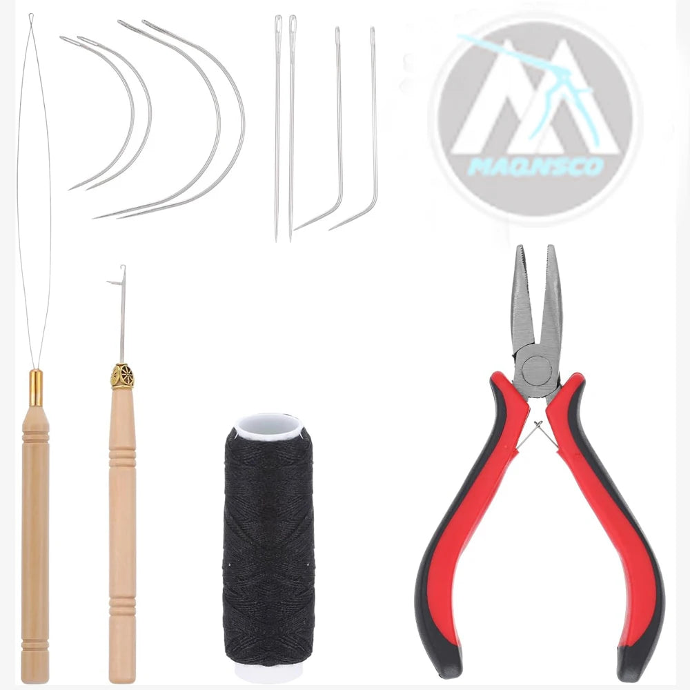 Silicone Hair Extension Tools Kit 200pcs Hair Beads 1 Three-Hole Pliers 1 Sewing Thread Roll 1 Three-Hole Pliers 8 Sewing