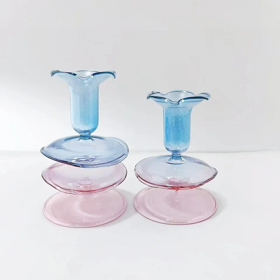 Sophisticated Reusable Borosilicate Glass Candle Holders Set Gradient Color Combination Heat-Resistant for Romantic Inclined
