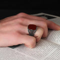 Turkish 925 Sterling Silver Men's Ring Ottoman Style Jewelry with Natural Stone Black Azuris VALKH1356