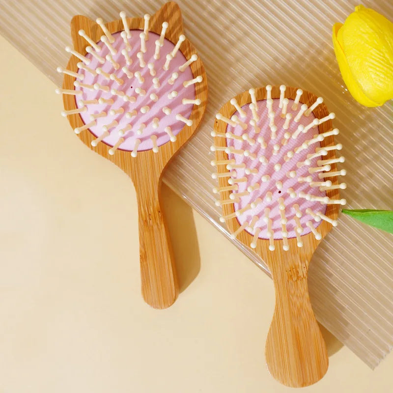 Private Label Bamboo Air Bag Waterproof Hairbrush Mini Cute Comb for Girl's Hairstyle Personalized Curl Defining Detangling