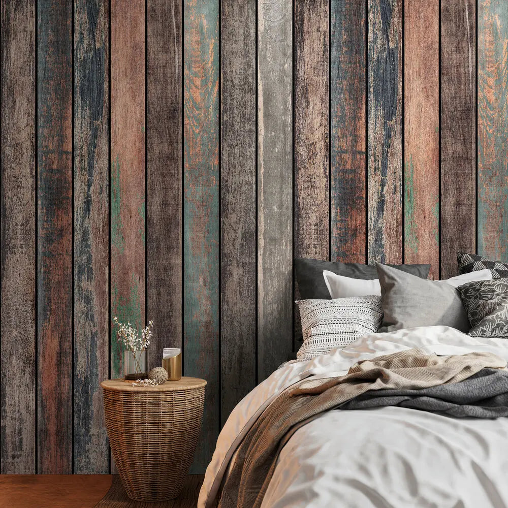 Germany Made Wood Look Brown Blue Green Non Woven Vinyl Wall Mural for Bedroom Hospital Dining-Moisture-Proof